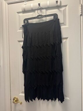 Joseph Ribkoff Black Tiered Fringe Pencil Skirt
